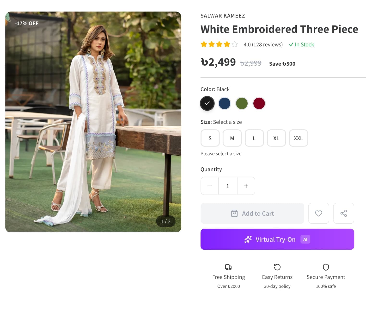 Demo storefront product page with the Virtual Try-On button